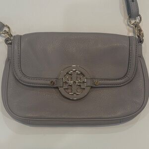 Tory Burch Silver Logo Gray Crossbody Bag